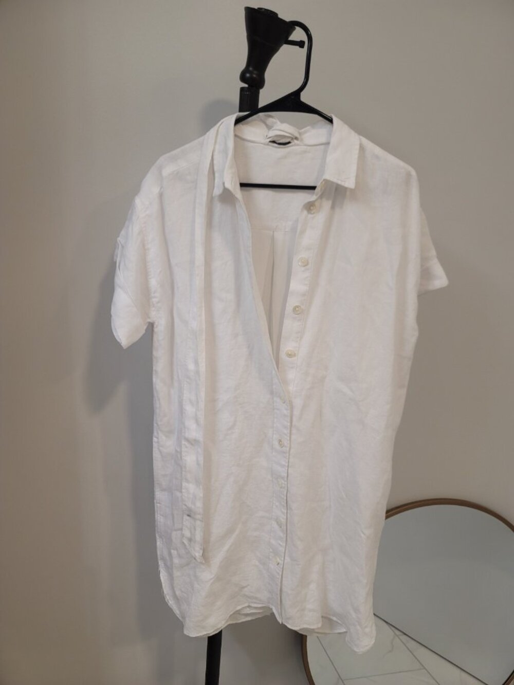 J. Crew Factory White Linen Button-Down Mini Shirt Dress